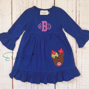 Personalized Christmas Reindeer Dress: Embroidered Monogram Outfit