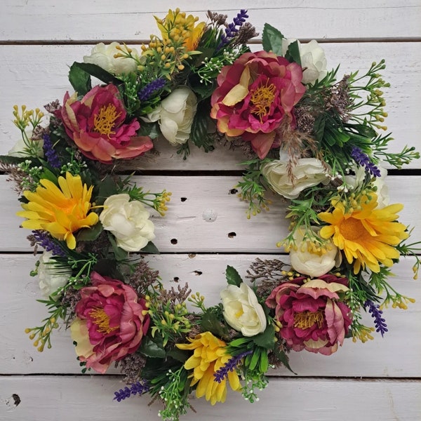 Spring Wreath, Summer Door Wreath, Artificial Flowers,  Faux & Dried Flowers, Housewarming gift, Mother’s Day, Easter Wreath, all year round