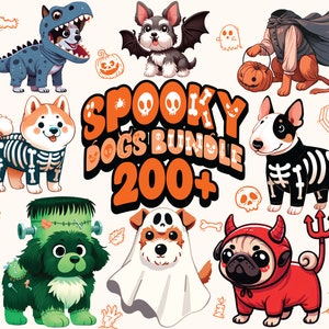 Spooky Hunde PNG Clipart Bundle | 200+ hochwertige 300DPI Bilder | Kommerzielle Nutzung | Digitaler Download | Junk Journal | -Halloween Hunde PNG