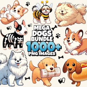 Mega honden PNG clipart bundel | 1000+ 300DPI-afbeeldingen van hoge kwaliteit | Commercieel gebruik | Digitale download | Ongewenste krant | Grappige hond PNG
