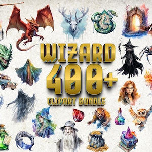 400+ Wizard School Clipart Bundle | Commercial Use | 400+ Clip Art Images, , 100+ Digital Backgrounds  Witchcraft, Wizardry, Wand, Potion