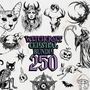 Plus de 250 sorcellerie céleste Bundle, fantaisie mystique Bundle, lune magique svg, svg sorcière, usage commercial, fichiers de découpe SVG en téléchargement numérique