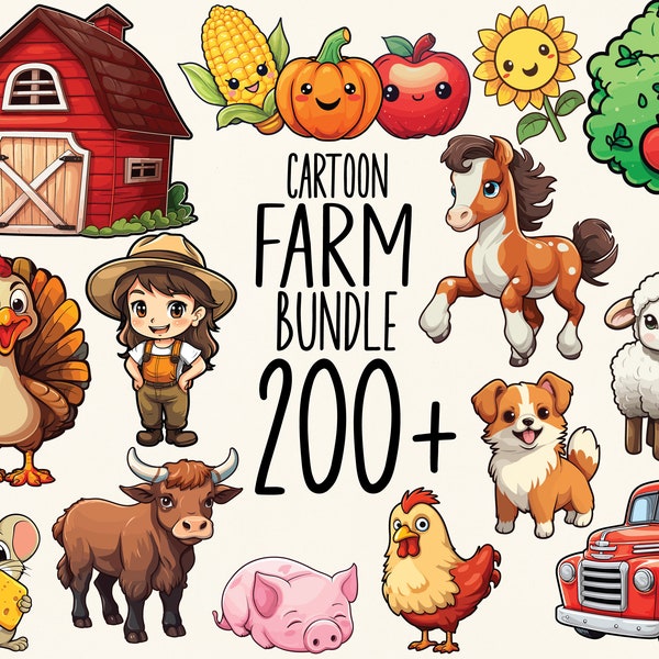 Cartoon Farm Animals Clipart 200+ Farmyard Clipart Cute Farm Animals Clipart Sheep Chicken Cow Farm Horse Barn Clipart I Commercial Use