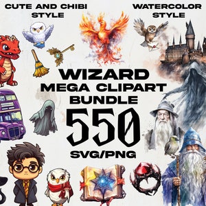 550+ Mega Wizard Clipart Bundle | Commercial Use | 450+ Clip Art Images | Wizarding School PNG Magic Bundle Movie SVG Magic School