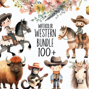 Süße Aquarell Western Clipart Texas Horse Ranch Cowboy Bundle PNG | Kommerzielle Nutzung | Über 100 ClipArt-Bilder | Digitale Bilder des Wilden Westens