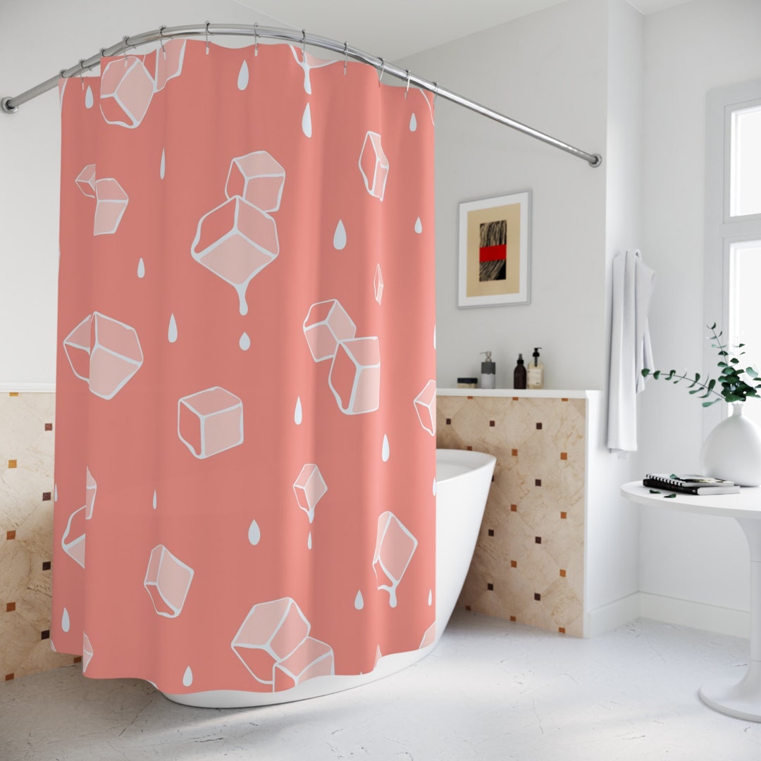 Soft Coral Melting Ice Pattern Shower Curtains Waterproof Etsy UK