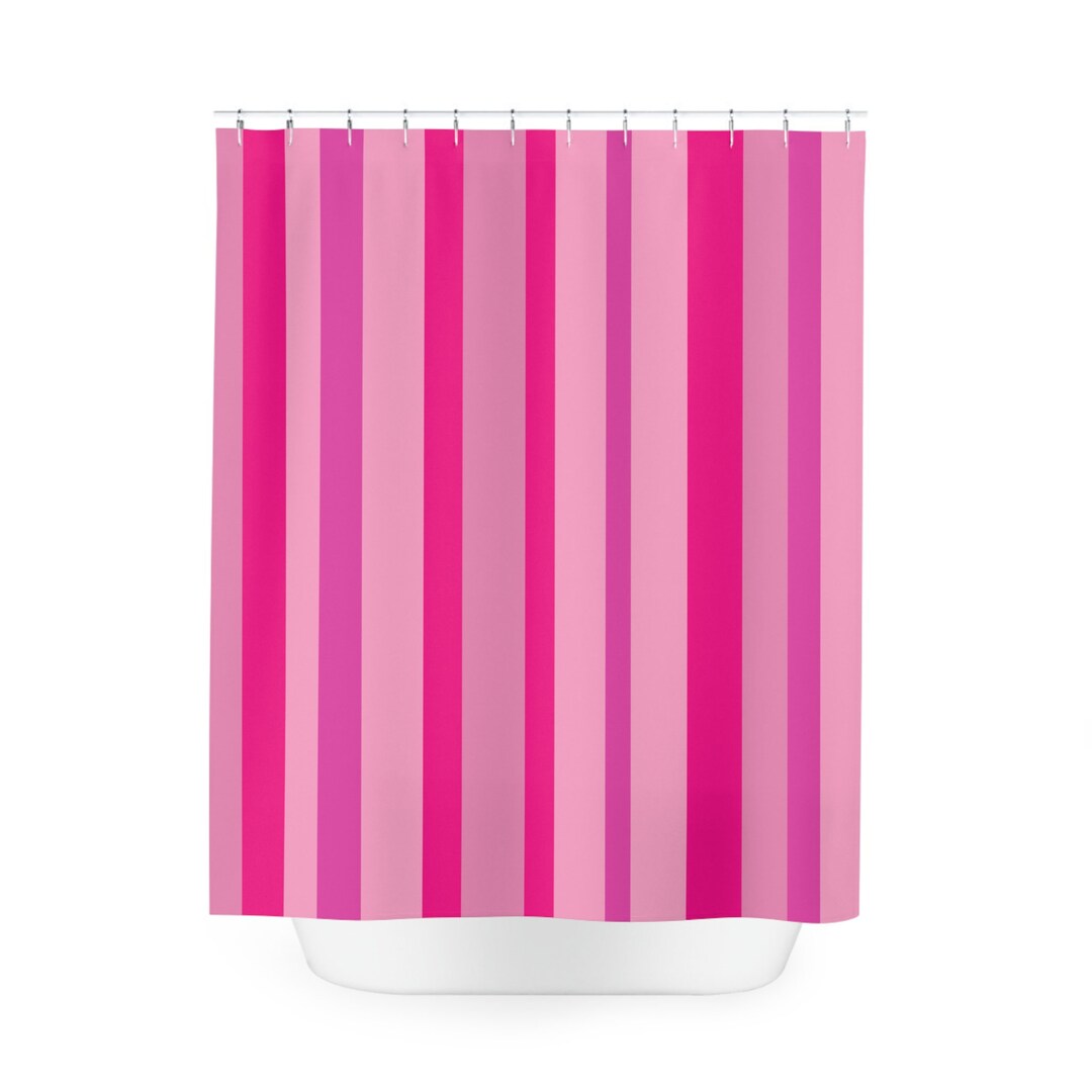 Pink Striped Pattern Shower Curtains Waterproof Fabric Etsy UK