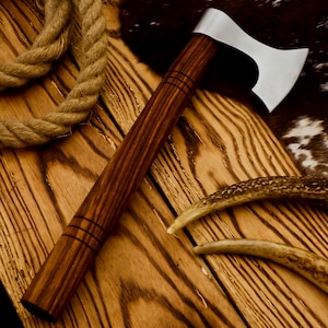 Handmade Carbon Steel Viking Hatchet Axe: Rosewood Handle, Leather Sheath
