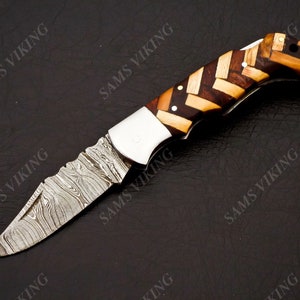 Coltello Damasco coltello tascabile pieghevole, coltello tascabile pieghevole personalizzato, regalo per lo sposo, regalo di nozze, regalo di anniversario, regalo di compleanno del Ringraziamento