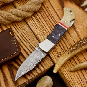 Coltello Damasco coltello tascabile pieghevole, coltello tascabile pieghevole personalizzato, regalo per lo sposo, regalo di nozze, regalo di anniversario, regalo di compleanno del Ringraziamento