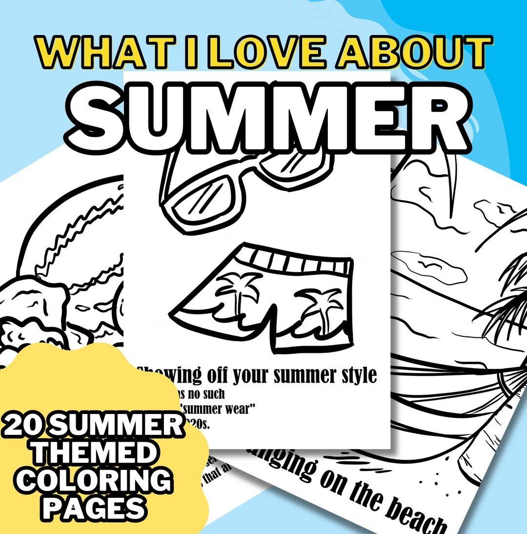 20 Summer Themed Coloring Pages, Easy Coloring Booklet for Kids, Teens ...