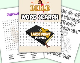 Bible Word Search Puzzle, Bible Games, Printable Religious Games for Kids and Adults, Fun Church Activity Book, Christian Scripture