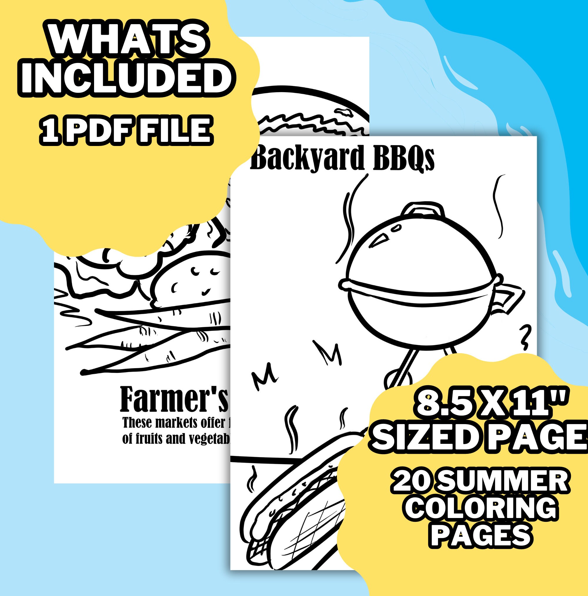 20 Summer Themed Coloring Pages, Easy Coloring Booklet for Kids, Teens ...