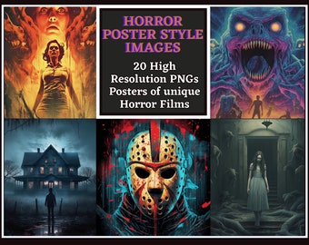 Collection of 20 Horror Posters Clipart Pack | PNG | Horror Movies | Monster Art | Digital Art Bundle | Instant Download, Full Use