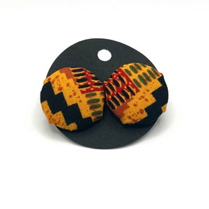 African Print Earrings | Kente Fabric Button Studs | Handmade Ghanaian Jewelry | Bold Statement Earrings