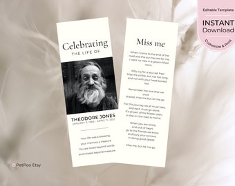 Memorial Bookmarks Funeral Bookmark Template Memorial Cards for Celebration of Life Memorial Bookmark Template Celebration of Life Favors