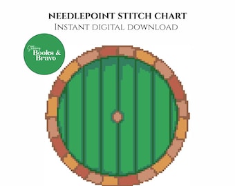 Cottage House Door - Digital Needlepoint & Cross Stitch Pattern: Bookish Design (Instant Download)