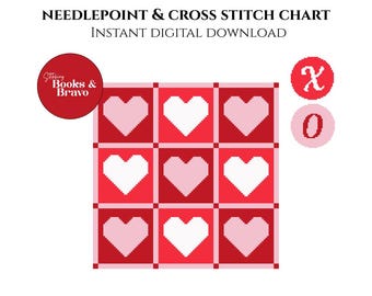 Valentine Tic-Tac-Toe Needlepoint & Cross Stitch Pattern | X's and O's Game Board (Instant Download)