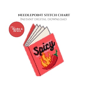 Wzór na haft krzyżykowy i igłowy „Spicy Book”: Bookish Design (do pobrania natychmiast)