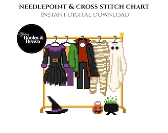Halloween Costume Clothing Rack | Needlepoint & Cross Stitch Pattern (Instant Download)