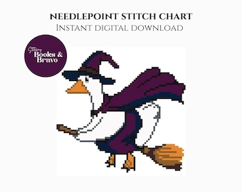 Witch Goose Needlepoint or Cross Stitch Pattern: Halloween Porch Decor (Instant Download)
