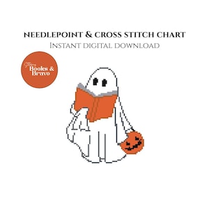 Reading Ghost Needlepoint or Cross Stitch Pattern: Easy Bookish Halloween Design (Instant Download)