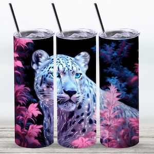 3D Neon Snow Leopard Tumbler Wrap,20 oz Straight Skinny Tumbler Sublimation Design,Digital Download, PNG File,Snow Leopard PNG,Pink Neon