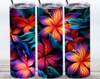 Hawaiian Tumbler Wrap,3D Hibiscus Flowers Wrap 20 oz. Straight Tumbler Sublimation Design,Digital Download, PNG File,Seamless Wrap