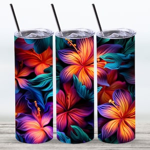Hawaiian Tumbler Wrap,3D Hibiscus Flowers Wrap 20 oz. Straight Tumbler Sublimation Design,Digital Download, PNG File,Seamless Wrap