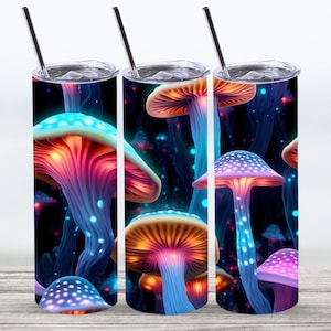3D Psychedelic Neon Mushroom Tumbler Wrap,20 oz Straight Skinny Tumbler Sublimation Design,Digital Download,PNG File,Seamless Wrap