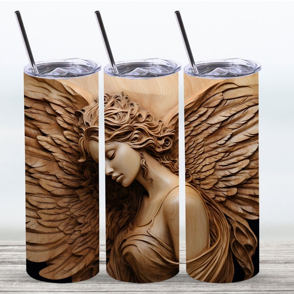 Angel Tumbler Wrap,20 oz Straight Skinny Tumbler Sublimation Design,Digital Download, PNG File, Wooden Design Angel Tumbler Wrap,Angel PNG