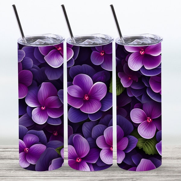 Seamless 3D African Violet Tumbler Wrap,20 oz Straight Skinny Tumbler Sublimation Design,Digital Download,PNG File,Violet Tumbler Wrap