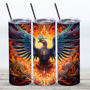 Emballage de verre Phoenix Rising, 20 oz verre droit skinny sublimation Design, téléchargement numérique, fichier PNG, emballage de verre Phoenix, Phoenix PNG