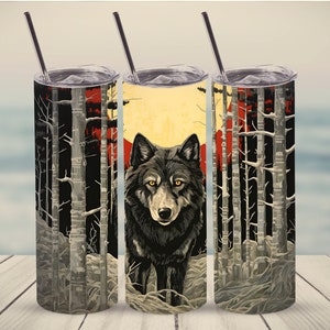 Wolf at Yellowstone Tumbler Wrap,20 oz Straight Skinny Tumbler Sublimation Design,Digital Download, PNG File,Wolf Tumbler Wrap,Wolf PNG File