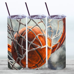 Emballage pour gobelet de basket-ball, gobelet droit fin et mince, sublimation, téléchargement numérique, fichier PNG, basket-ball PNG, basket-ball dans un cerceau PNG
