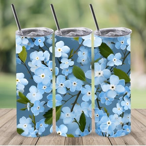 Myosotis Flowers Tumbler Wrap,20 oz Straight Skinny Tumbler Sublimation Design,Téléchargement numérique, Fichier PNG, Conception de bord sans couture