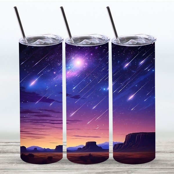 Meteor Shower Over The Desert Tumbler Wrap,20 oz Straight Skinny Tumbler Sublimation Design,Digital Download, PNG File,Desert Tumbler Wrap