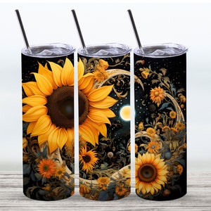 Sunflower Tumbler Wrap,20 oz Straight Skinny Tumbler Sublimation Design,Digital Download, PNG File,Celestial Sunflower Tumbler Wrap PNG