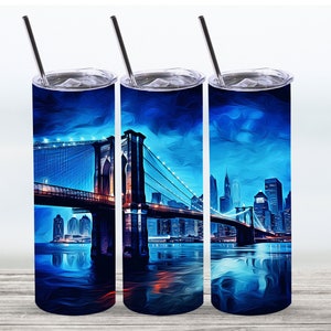 Involucro del bicchiere del ponte di Brooklyn, design a sublimazione del bicchiere skinny dritto da 20 oz, download digitale, file PNG, ponte di Brooklyn PNG