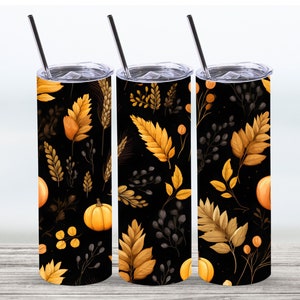 Fall Leaves and Pumpkins Seamless Tumbler Wrap,20 oz Straight Skinny Tumbler Sublimation Design,Digital Download, PNG File,Fall Design PNG