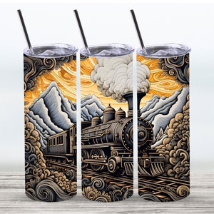 Train Tumbler Wrap,20 oz Straight Skinny Tumbler Sublimation Design,Digital Download,PNG File,Train Tumbler PNG File,Train PNG,Rustic Train