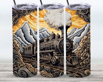 Train Tumbler Wrap,20 oz Straight Skinny Tumbler Sublimation Design,Digital Download,PNG File,Train Tumbler PNG File,Train PNG,Rustic Train