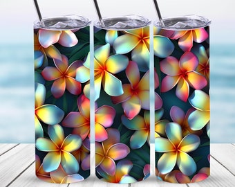 Bezszwowa Plumeria Kwiaty Kubek Owijka, 20 oz Prosty Chudy Kubek Sublimacja Projekt, Pobieranie Cyfrowe, Plik PNG, Plumeria Kwiaty PNG