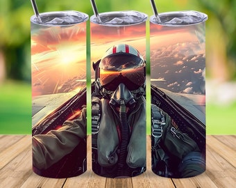Jet Fighter Pilot Tumbler Wrap, 20 oz Rechte Skinny Tumbler Sublimatie Design, Digitale Download, PNG-bestand, Pilot Tumbler Wrap, Pilot PNG