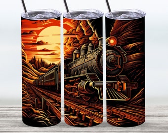Train Tumbler Wrap,20 oz Straight Skinny Tumbler Sublimation Design,Digital Download,PNG File,Train Tumbler PNG File,Train PNG,Rustic Train