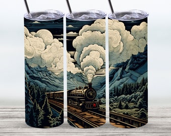 Train Tumbler Wrap,20 oz Straight Skinny Tumbler Sublimation Design,Digital Download,PNG File,Train Tumbler PNG File,Train PNG,Rustic Train