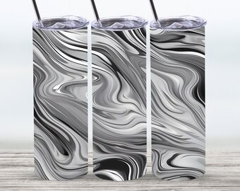 Envoltura de vaso sin costuras de mármol, diseño de sublimación de vaso delgado recto de 20 oz, descarga digital, archivo PNG, PNG de mármol gris