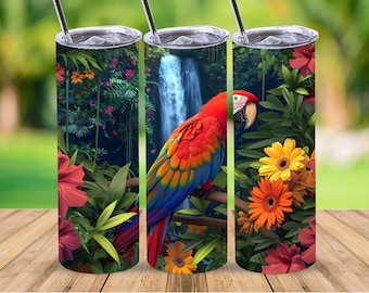 Seamless Macaw Tumbler Wrap,20 oz Straight Skinny Tumbler Sublimation Design,Digital Download, PNG File,Macaw Tumbler Wrap,Parrot PNG