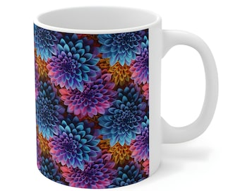 3D Zinnia Flowers Ceramic Mug, Floral Mug,Zinnia Flowers Design Ceramic Mug, Pretty Flower Mug,11-ounce Mug With Flowers, Floral Coffee Cup