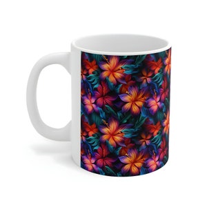 3D Hibiscus Flowers Ceramic Mug, Hibiscus Flowers Mug,Hawaiian Flowers Design Ceramic Mug, Hibiscus Flowers Mug,11-ounce Mug